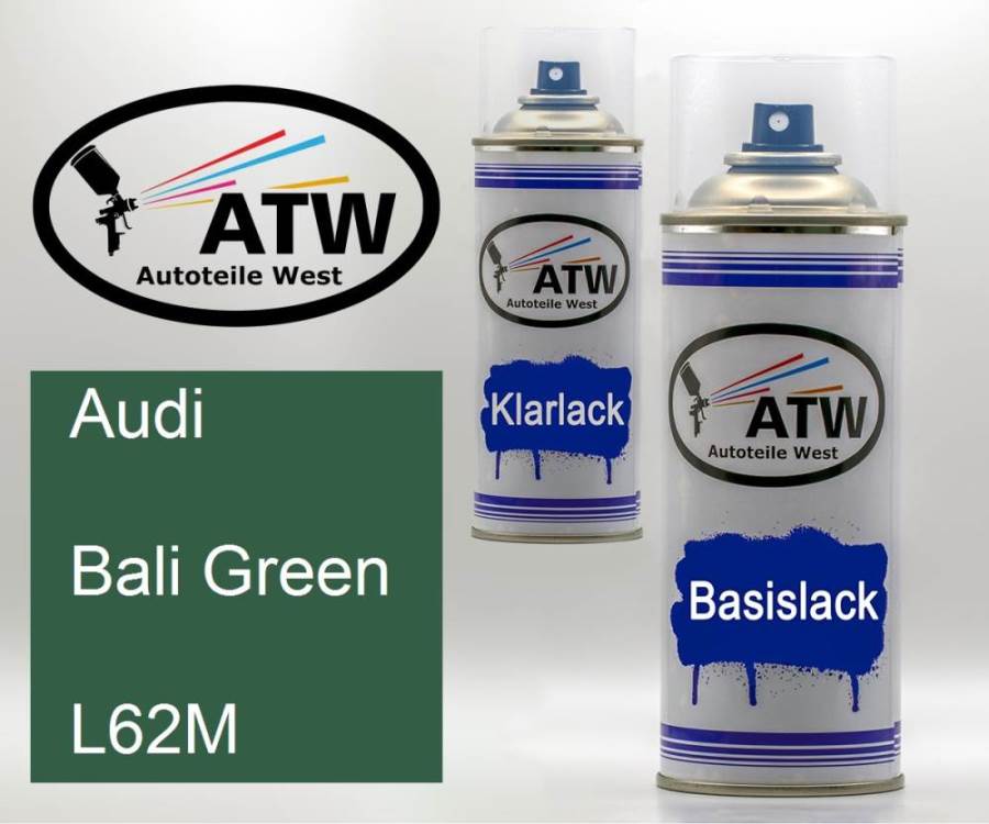 Audi, Bali Green, L62M: 400ml Sprühdose + 400ml Klarlack - Set, von ATW Autoteile West.